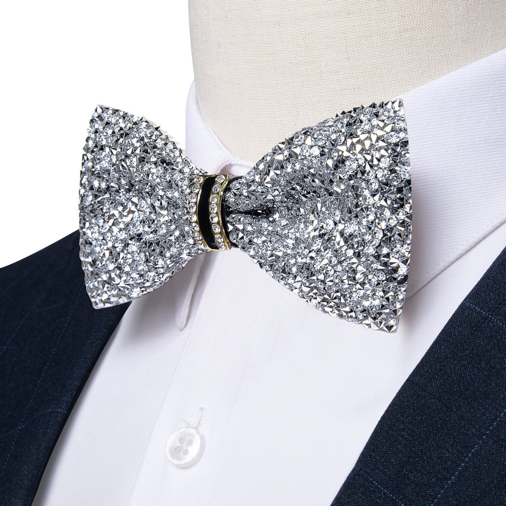 GentCrest White Rhinestone Bowtie Set - Image 2