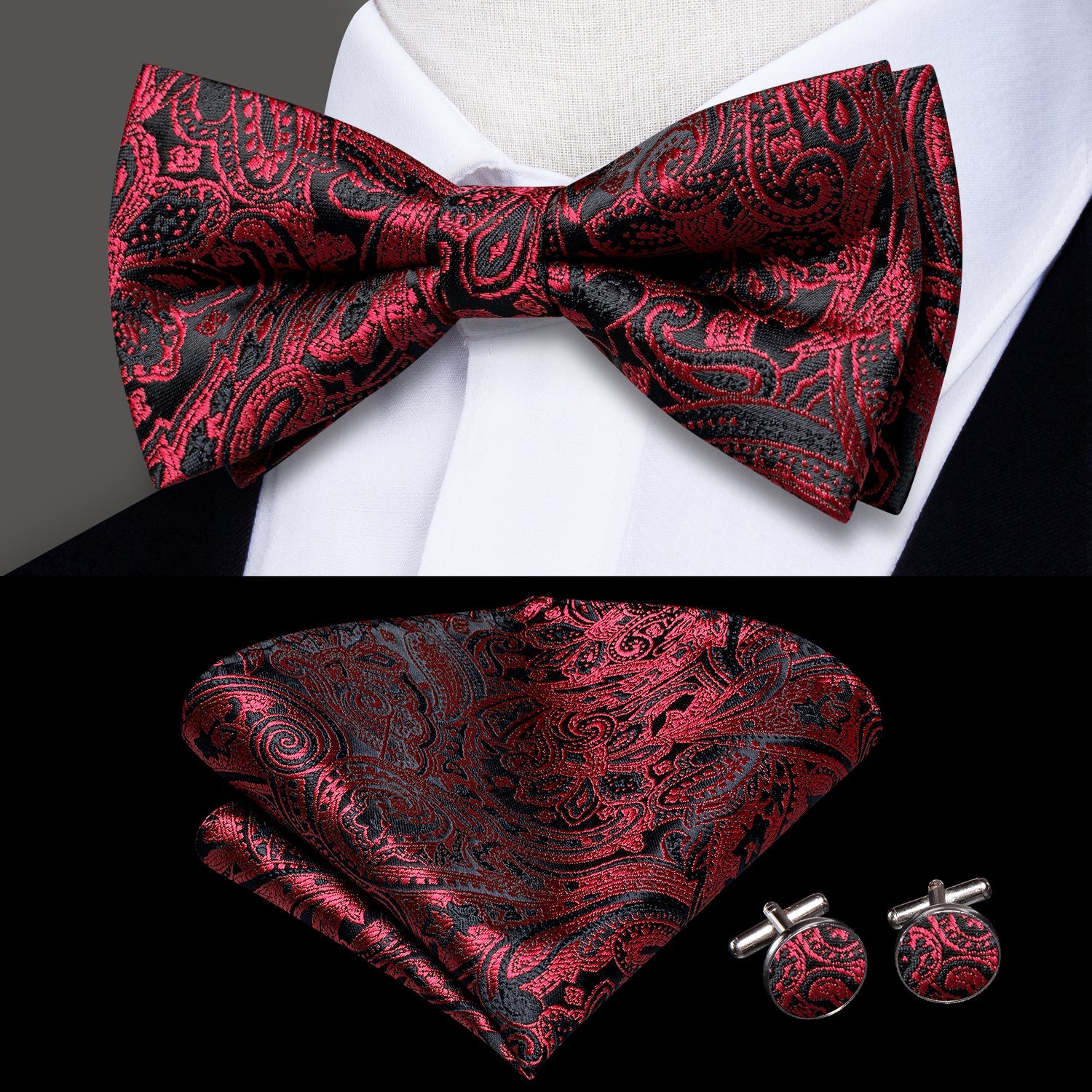 GentCrest Black Paisley Bowtie Set - Image 1