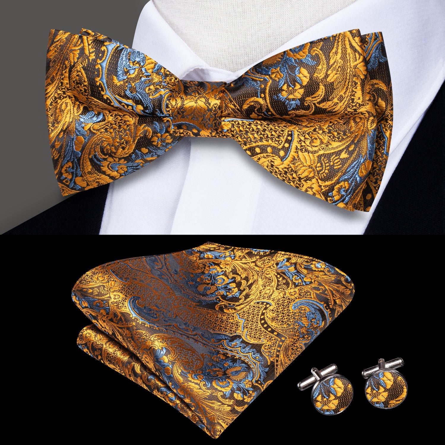 GentCrest Gold Paisley Bowtie Set - Image 1