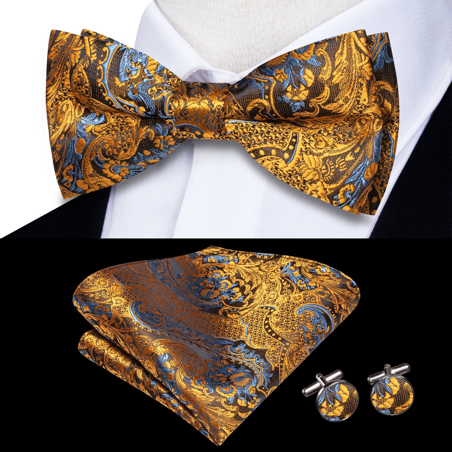 GentCrest Gold Paisley Bowtie Set - Image 2