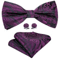 Purple Black Paisley Bow Tie Set - GentCrest