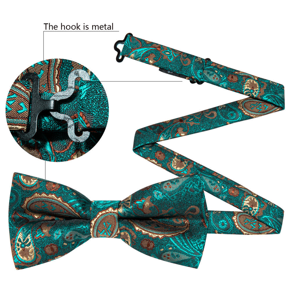 Teal Blue Paisley Bow Tie Set - GentCrest - View 6