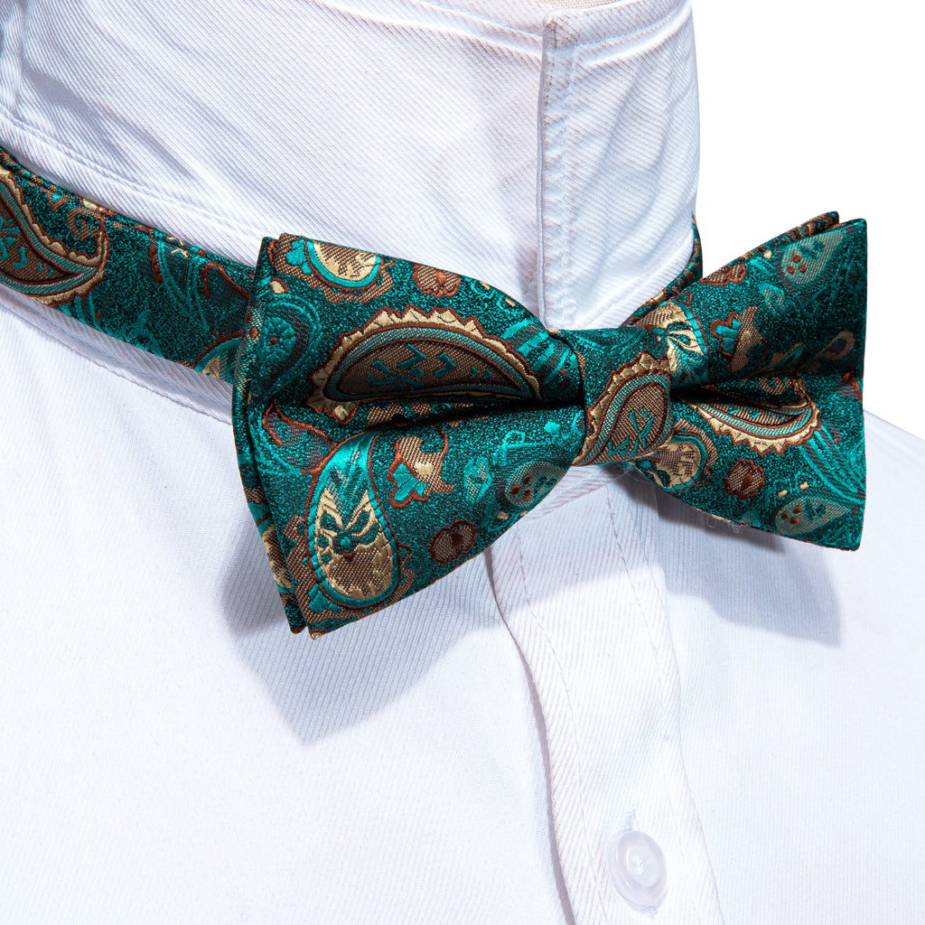 Teal Blue Paisley Bow Tie Set - GentCrest - View 2