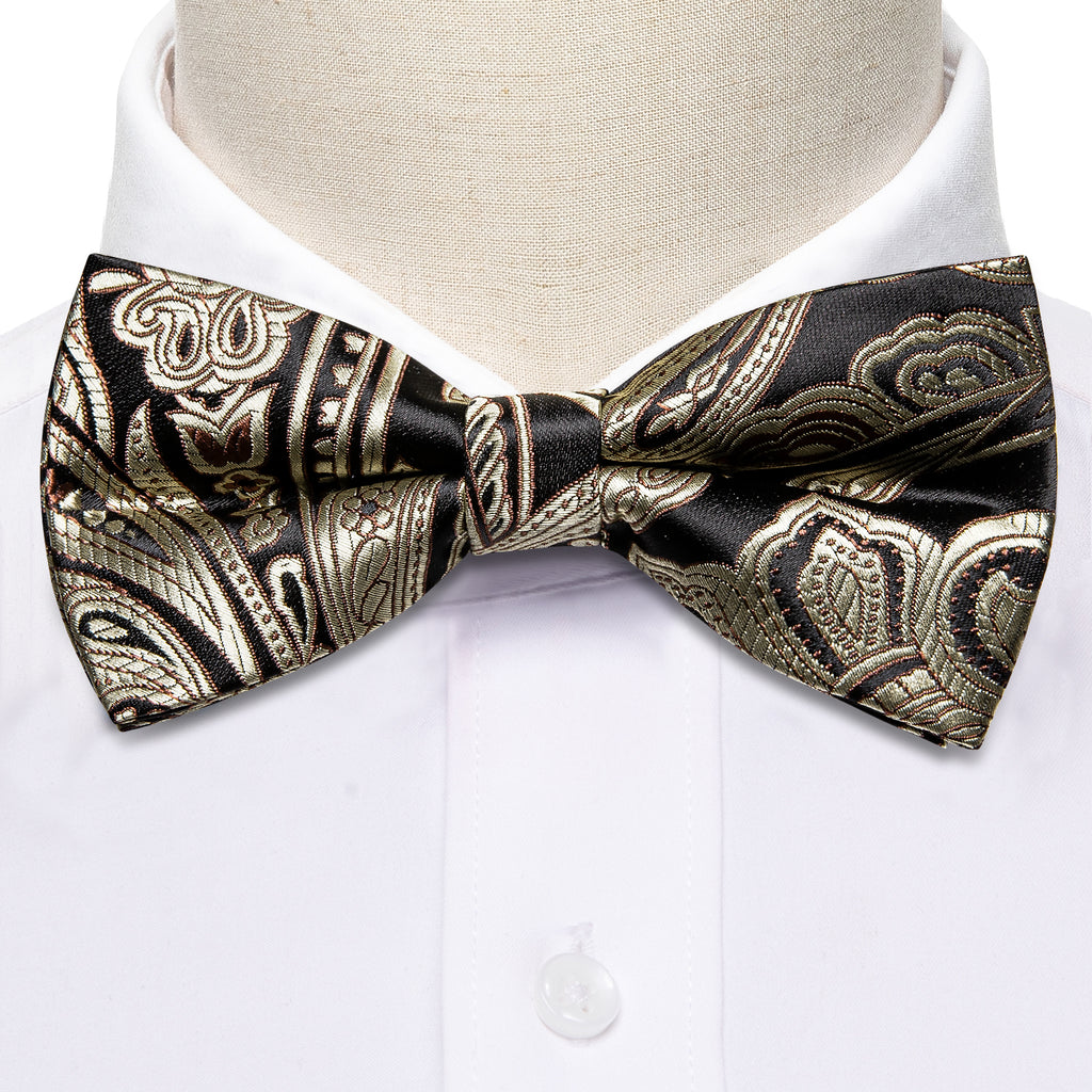 Black Golden Paisley Bow Tie Set - GentCrest - View 5