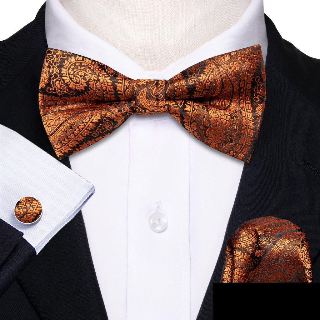 GentCrest Orange Paisley Bowtie Set - Image 1