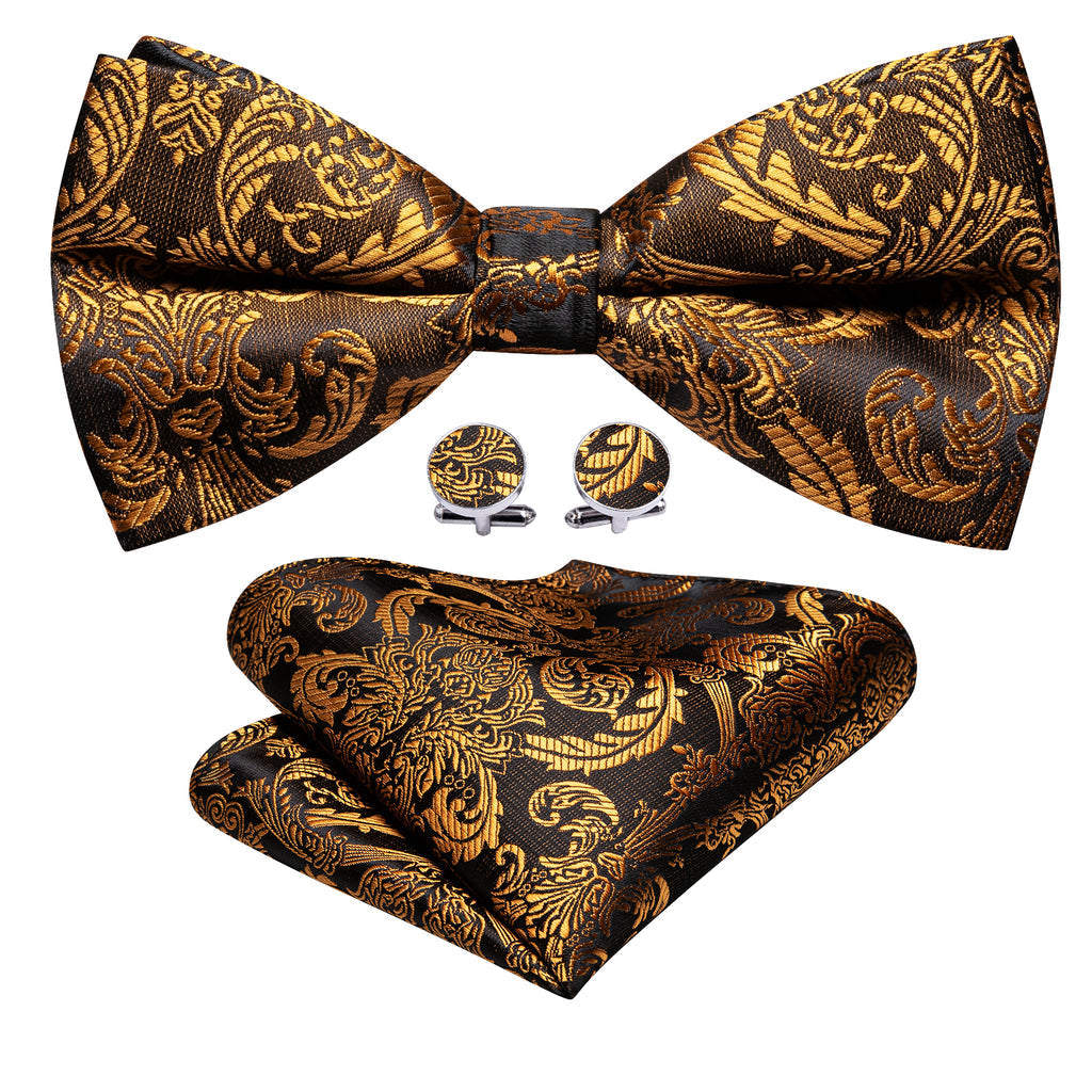 Black and Gold Paisley Bow Tie Set - GentCrest - View 3