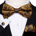 Black and Gold Paisley Bow Tie Set - GentCrest