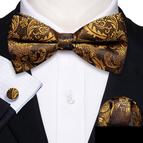 Black and Gold Paisley Bow Tie Set - GentCrest