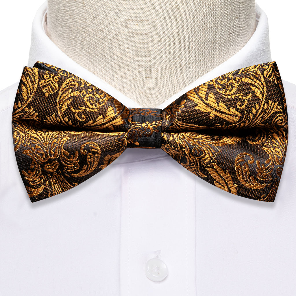Black and Gold Paisley Bow Tie Set - GentCrest - View 4