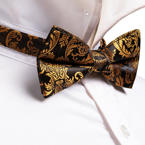 Black and Gold Paisley Bow Tie Set - GentCrest - View 2