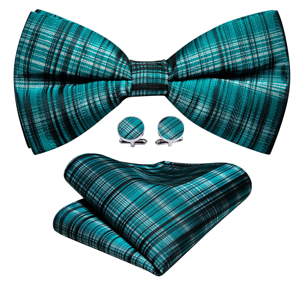 Blue White Striped Bow Tie Set - GentCrest - View 3
