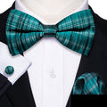 Blue White Striped Bow Tie Set - GentCrest