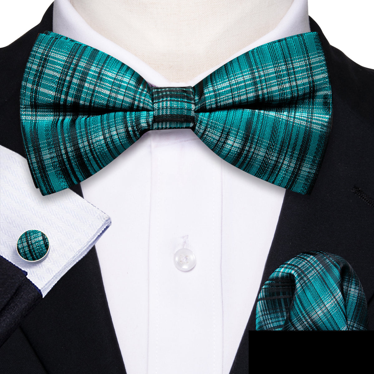 Blue White Striped Bow Tie Set - GentCrest