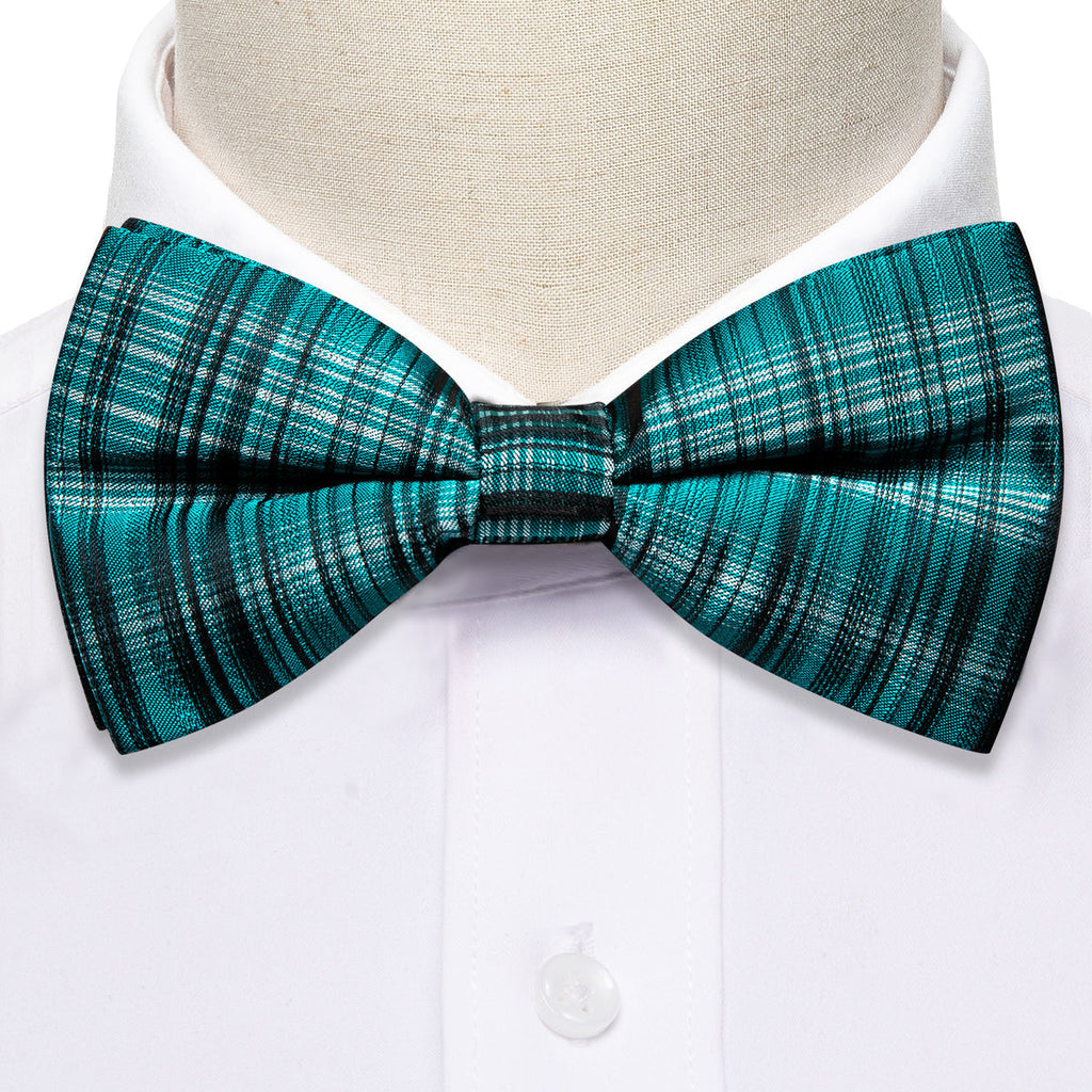 Blue White Striped Bow Tie Set - GentCrest - View 4