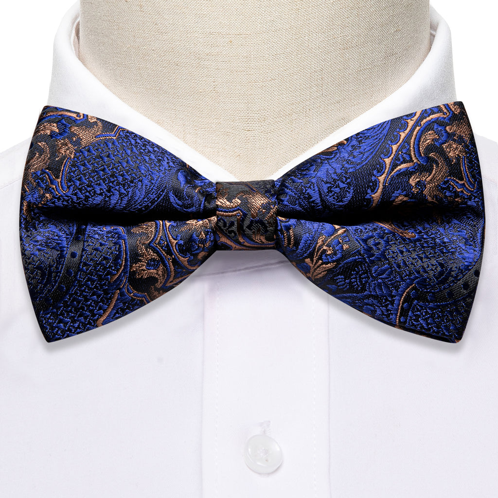 Blue Gold Paisley Bow Tie Set - GentCrest - View 4