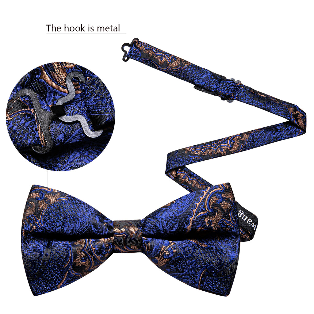 Blue Gold Paisley Bow Tie Set - GentCrest - View 5