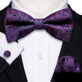 Purple Royal Blue Paisley Bow Tie Set - GentCrest