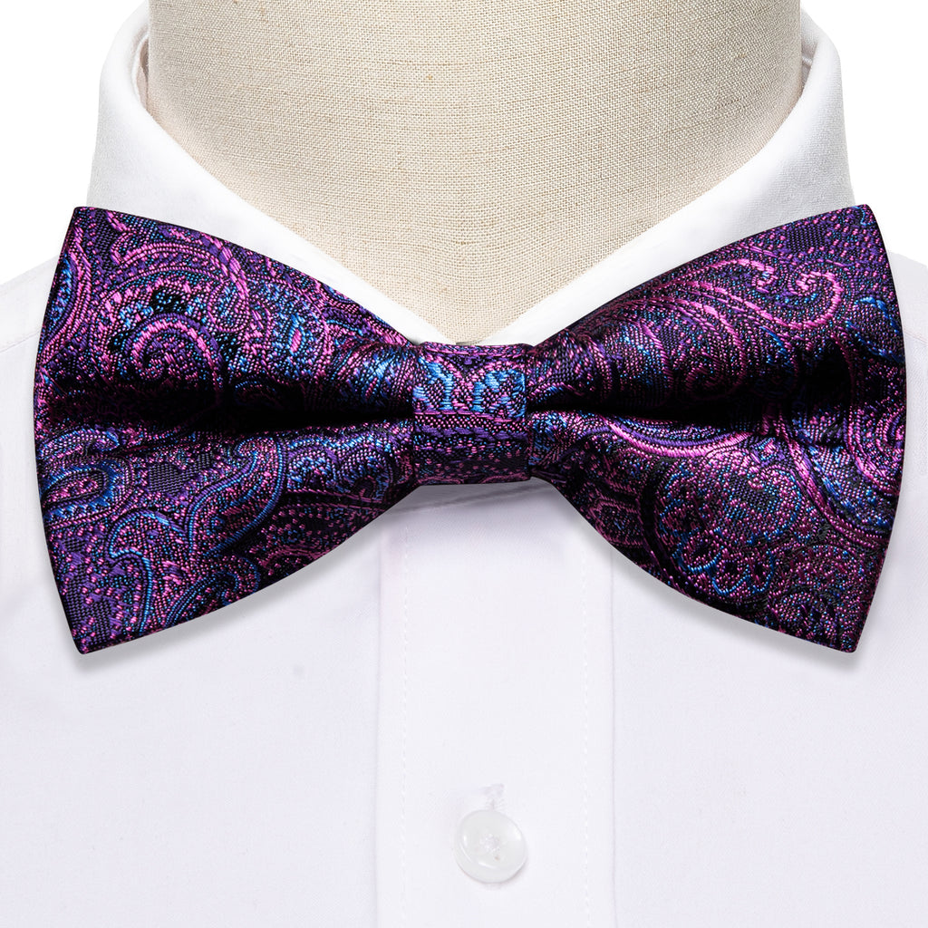 Purple Royal Blue Paisley Bow Tie Set - GentCrest - View 5