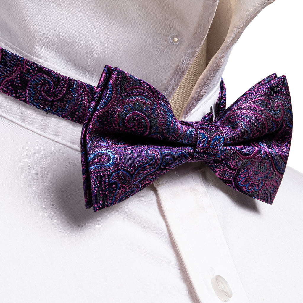 Purple Royal Blue Paisley Bow Tie Set - GentCrest - View 4