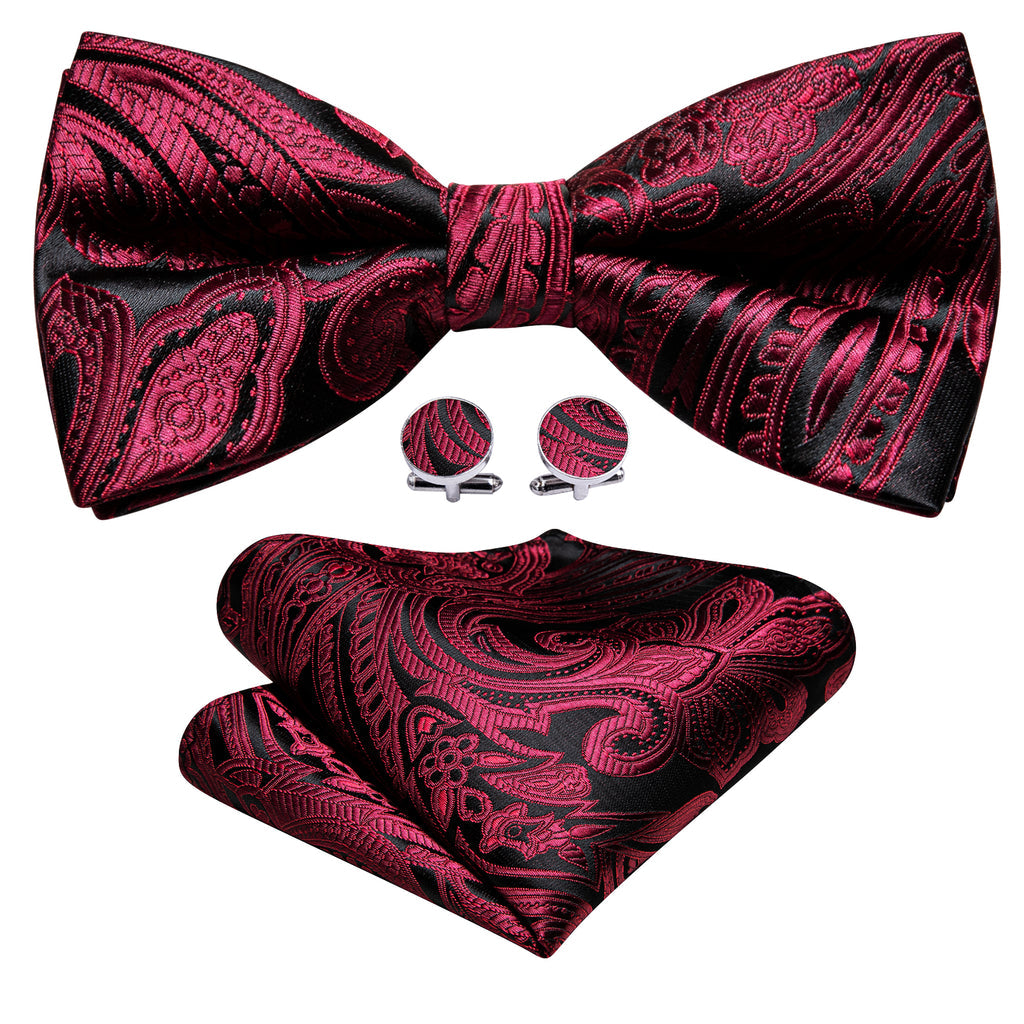 Red Black Paisley Bow Tie Set - GentCrest - View 3