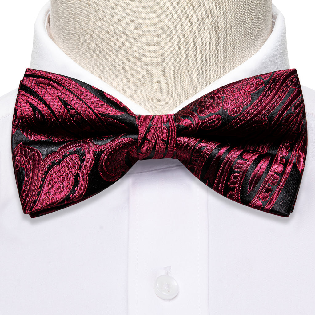 Red Black Paisley Bow Tie Set - GentCrest - View 4