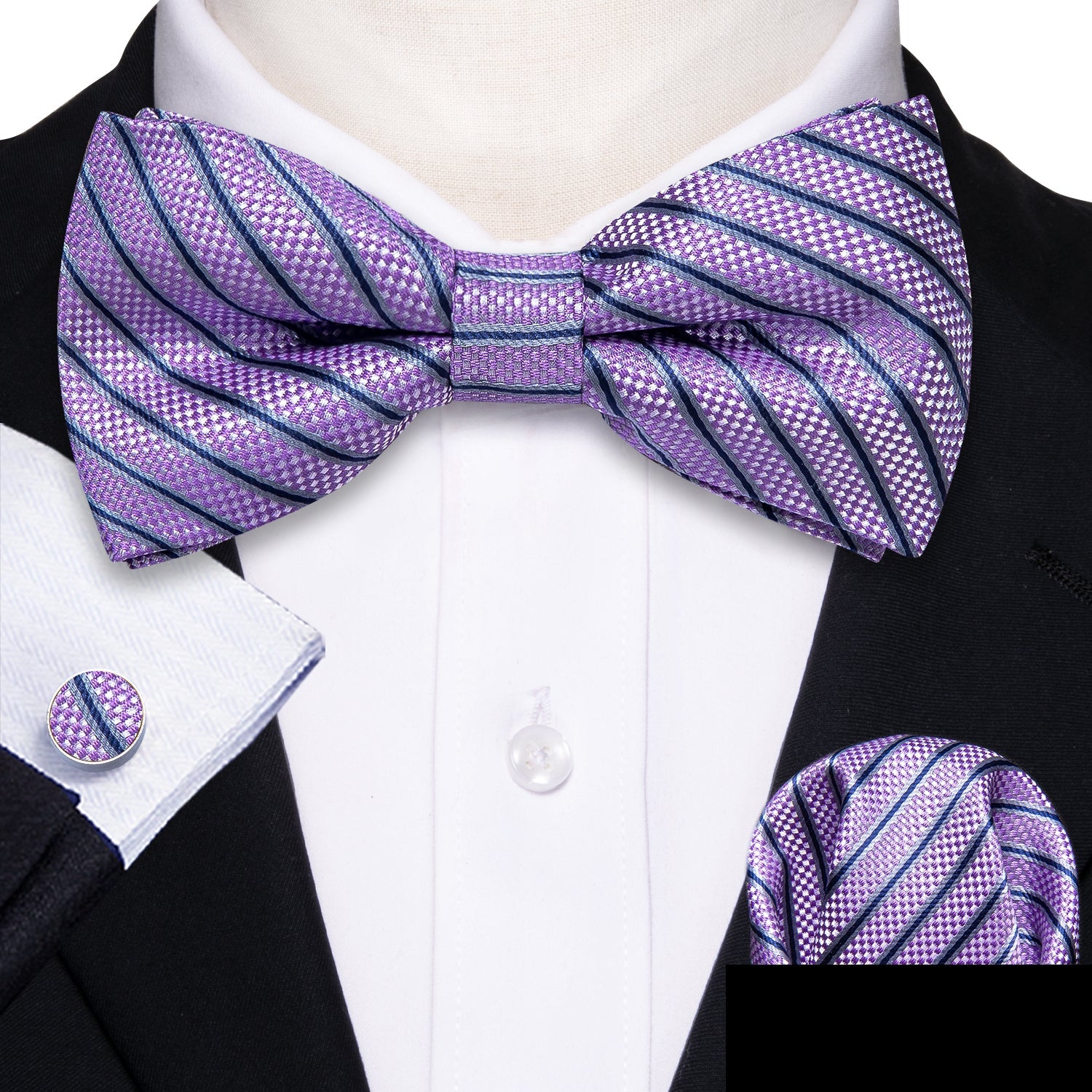GentCrest Purple Striped Bowtie Set - Image 1