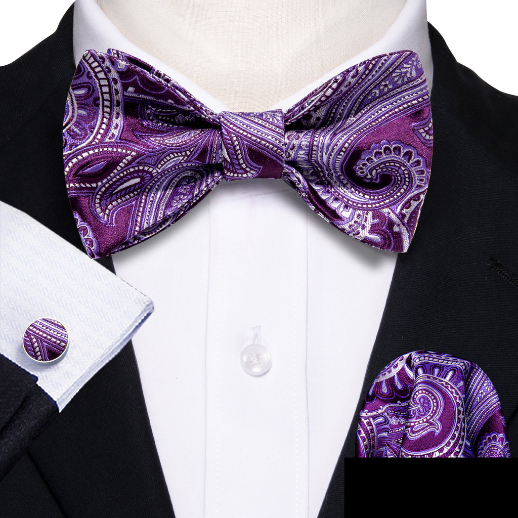 Purple Paisley Bow Tie Set - GentCrest - View 3