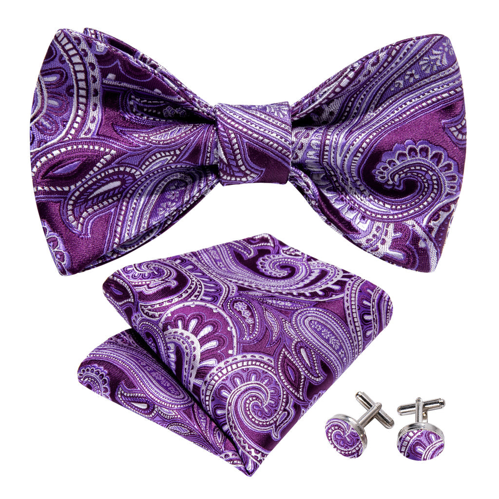 Purple Paisley Bow Tie Set - GentCrest - View 4