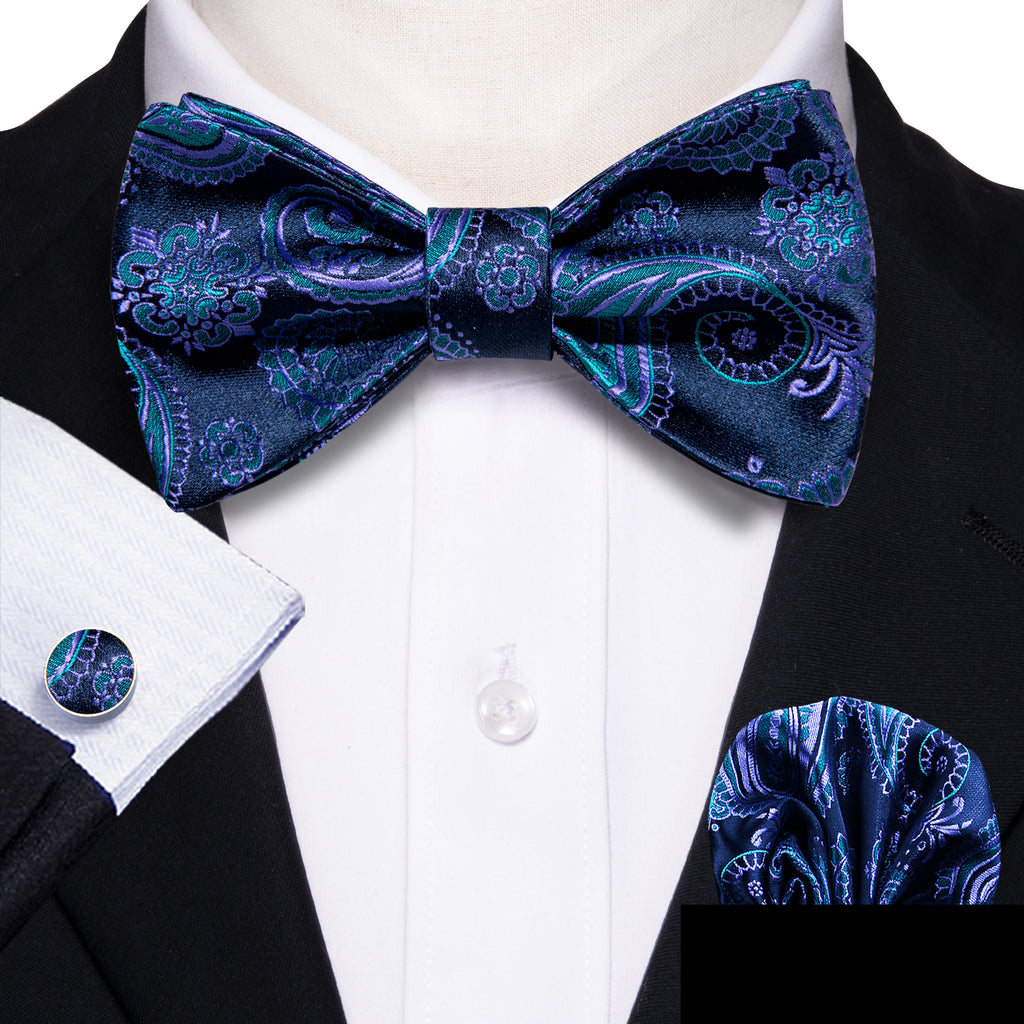 Blue Coral Paisley Bow Tie Set - GentCrest - View 3