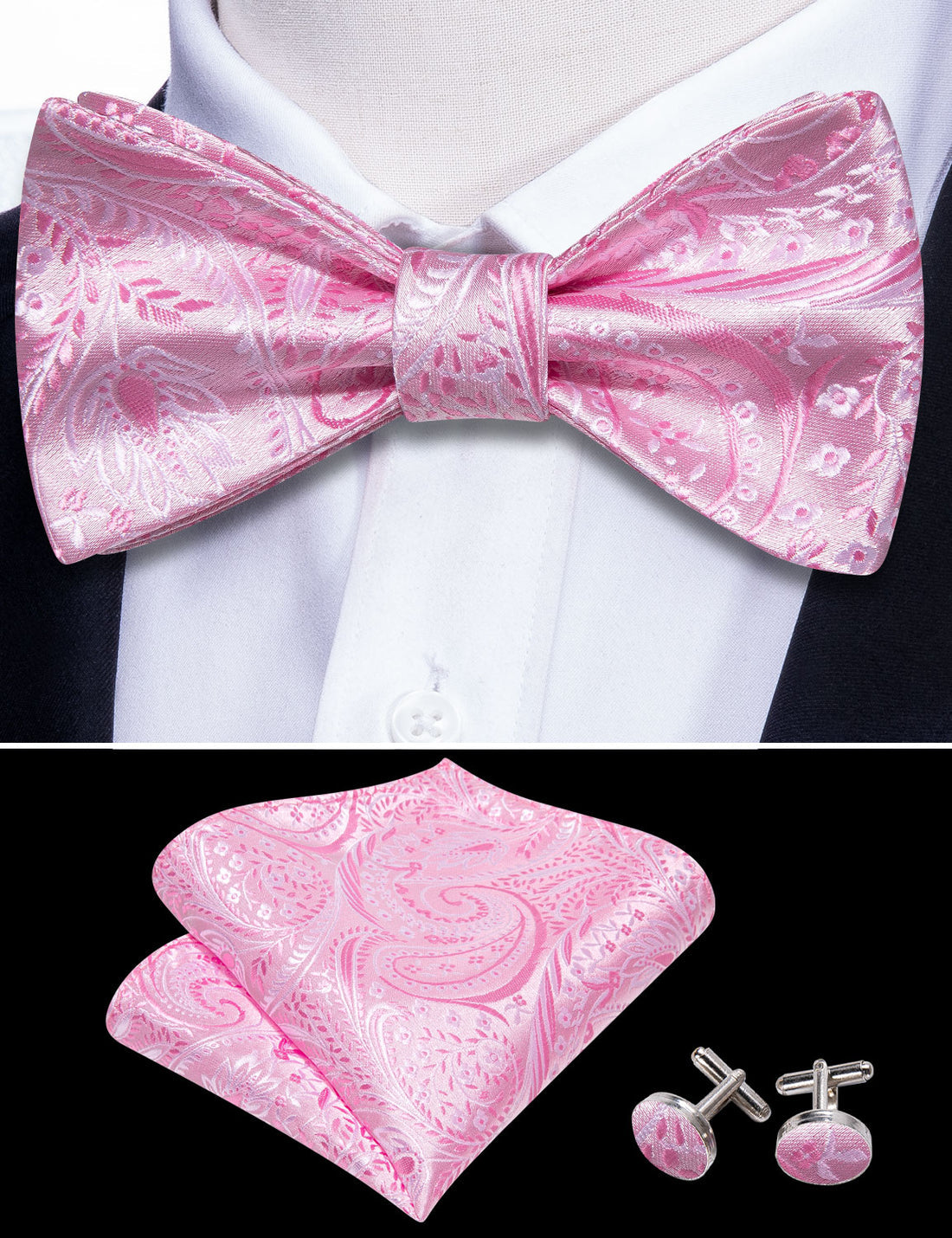 Pink Floral Bow Tie Set - GentCrest - View 3