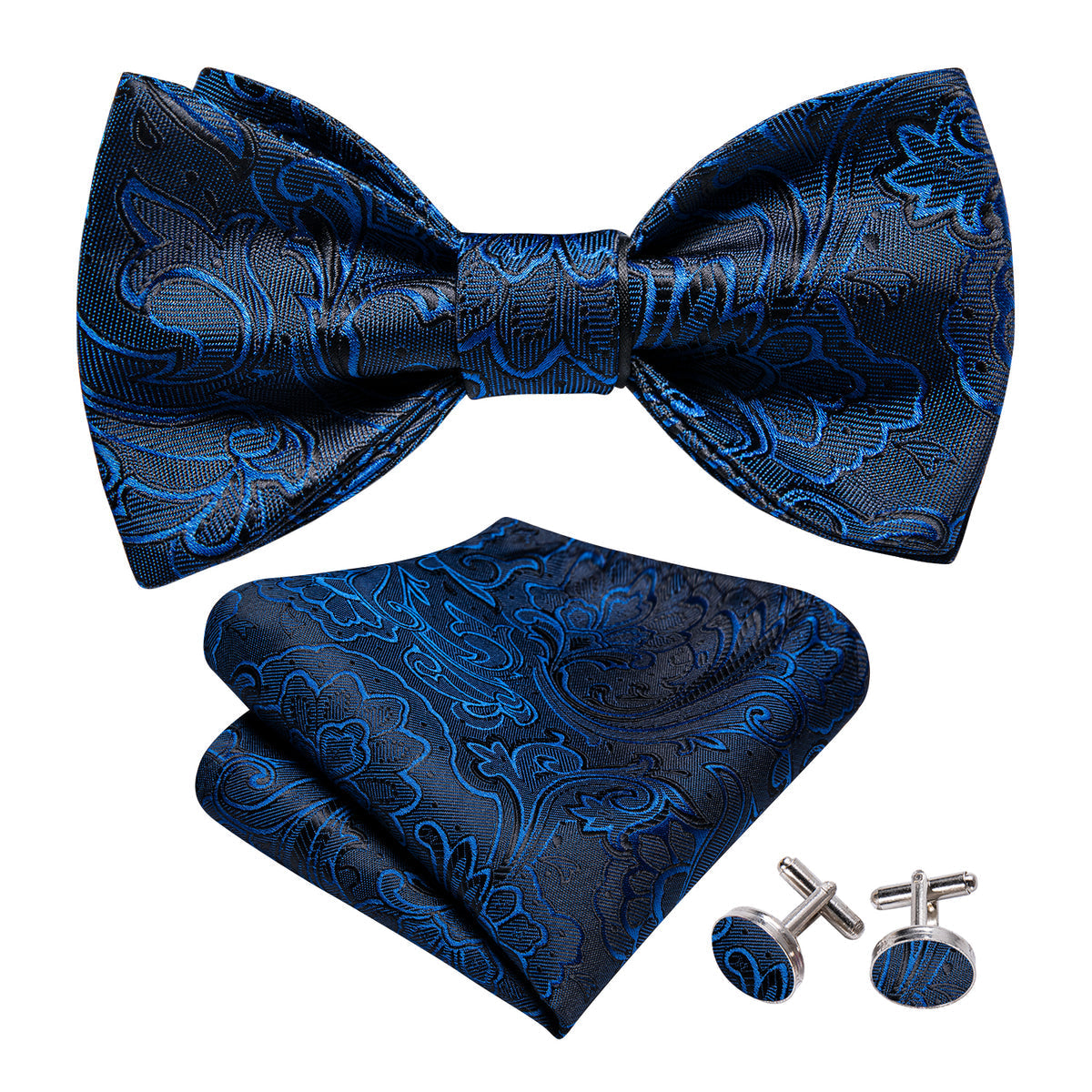 Blue Paisley Bow Tie Set - GentCrest - View 4