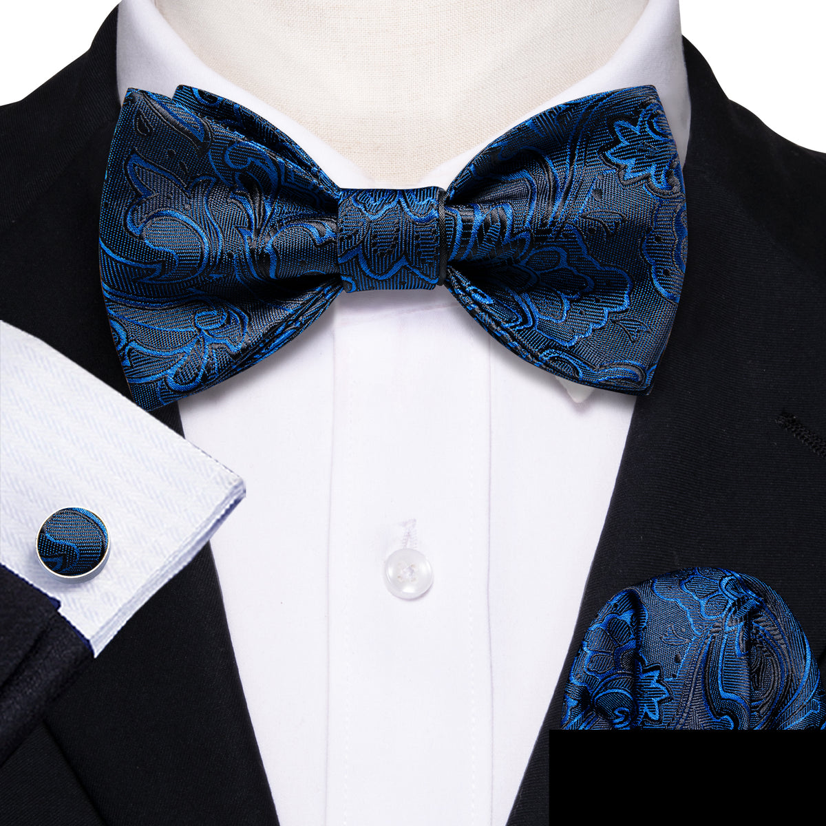 Blue Paisley Bow Tie Set - GentCrest - View 2