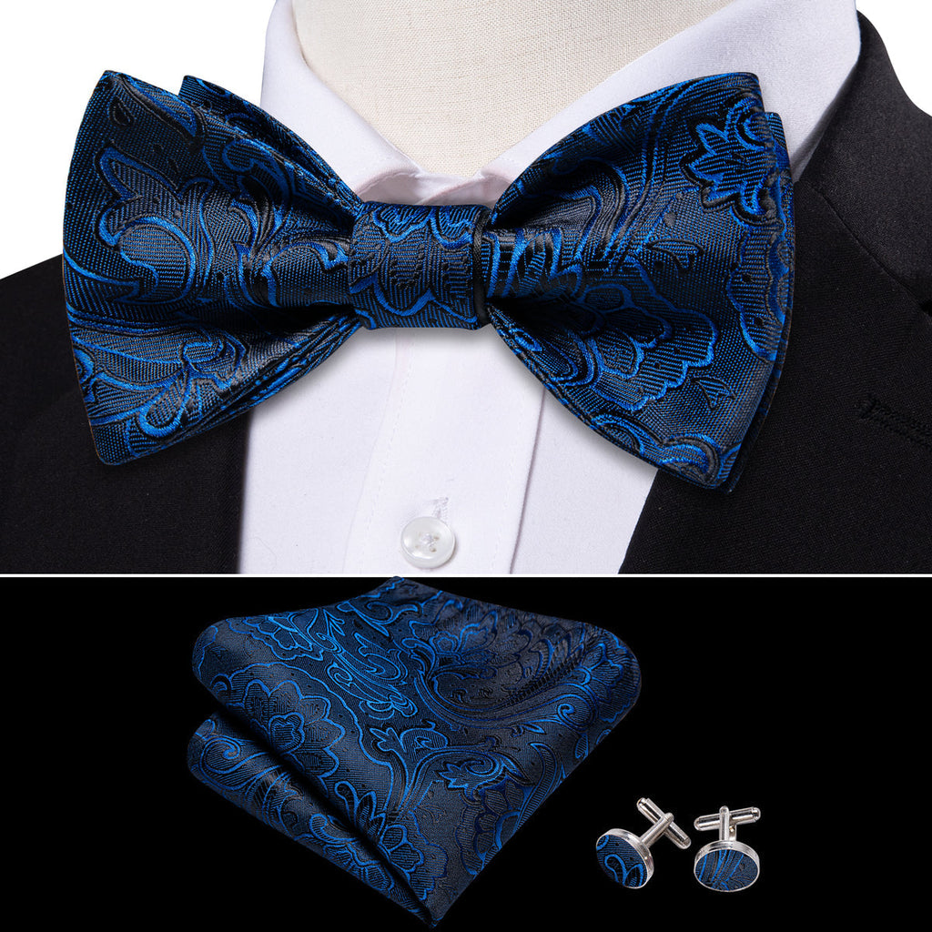Blue Paisley Bow Tie Set - GentCrest