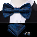 Blue Paisley Bow Tie Set - GentCrest