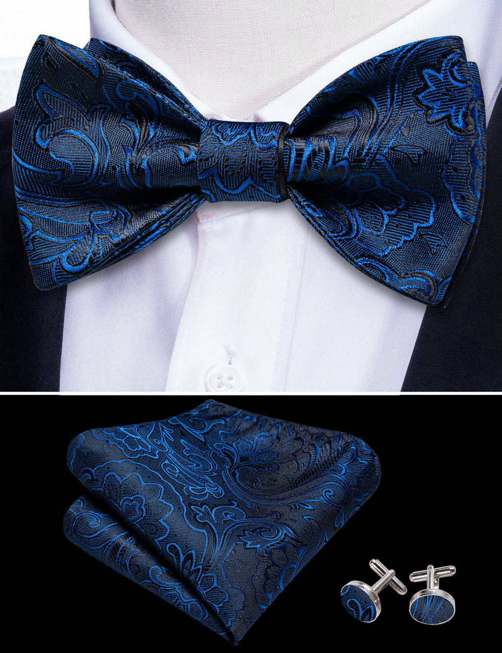 Blue Paisley Bow Tie Set - GentCrest - View 3