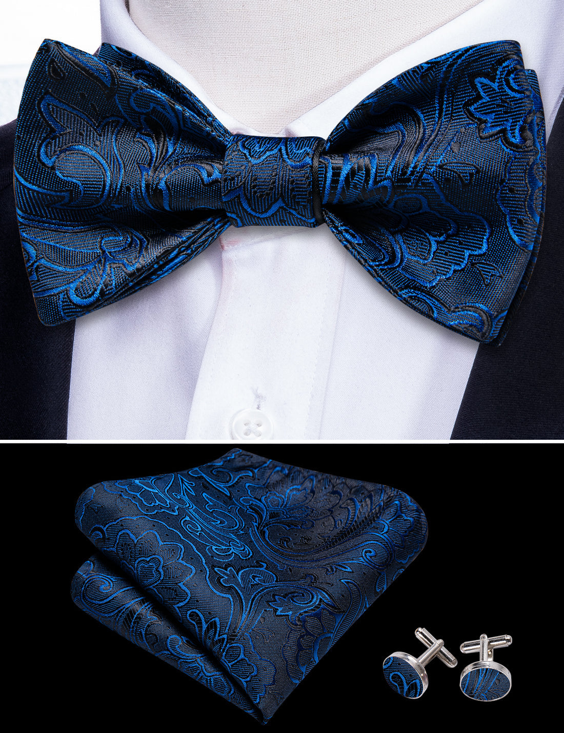 Blue Paisley Bow Tie Set - GentCrest - View 3