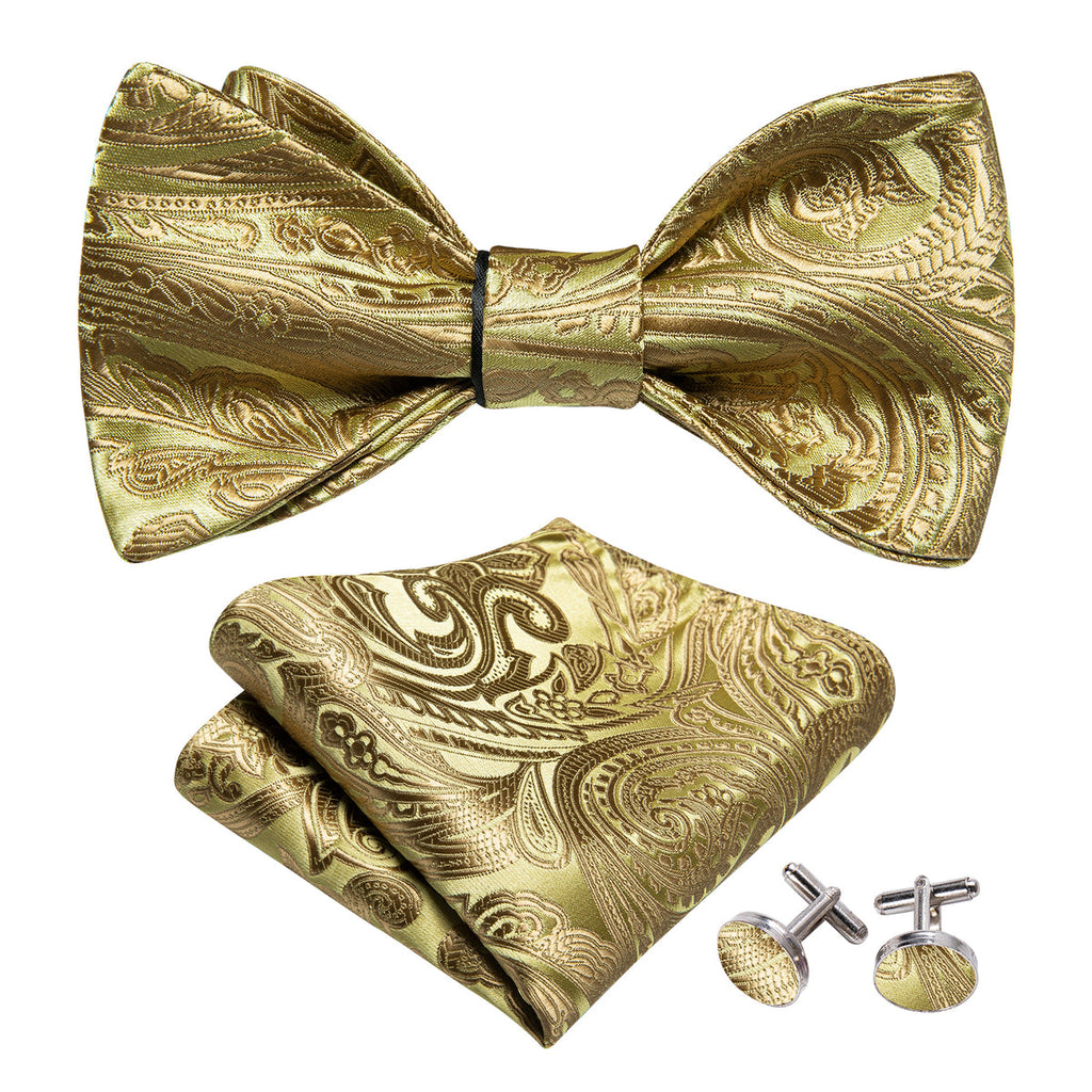 Gold Paisley Bow Tie Set - GentCrest