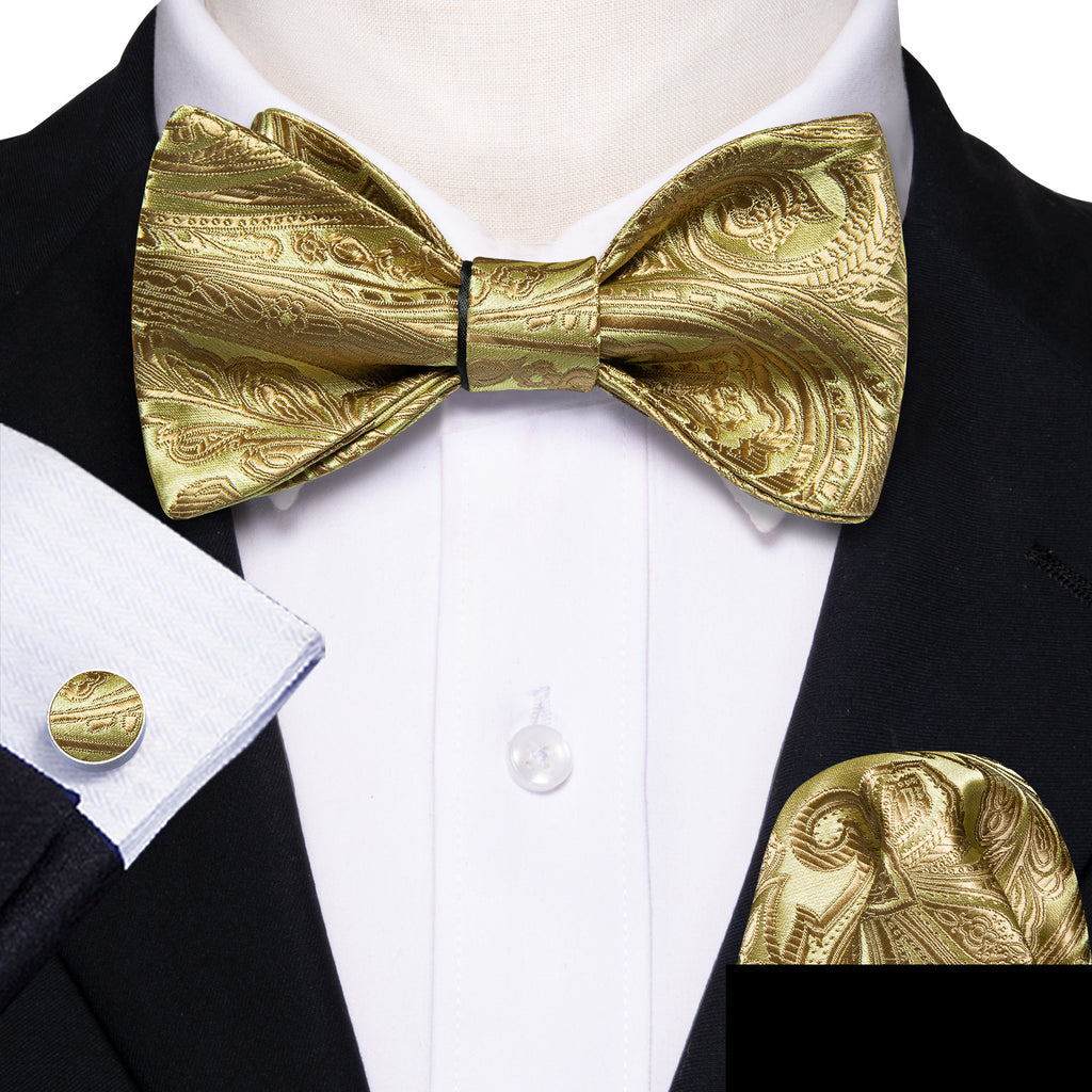 Gold Paisley Bow Tie Set - GentCrest - View 3