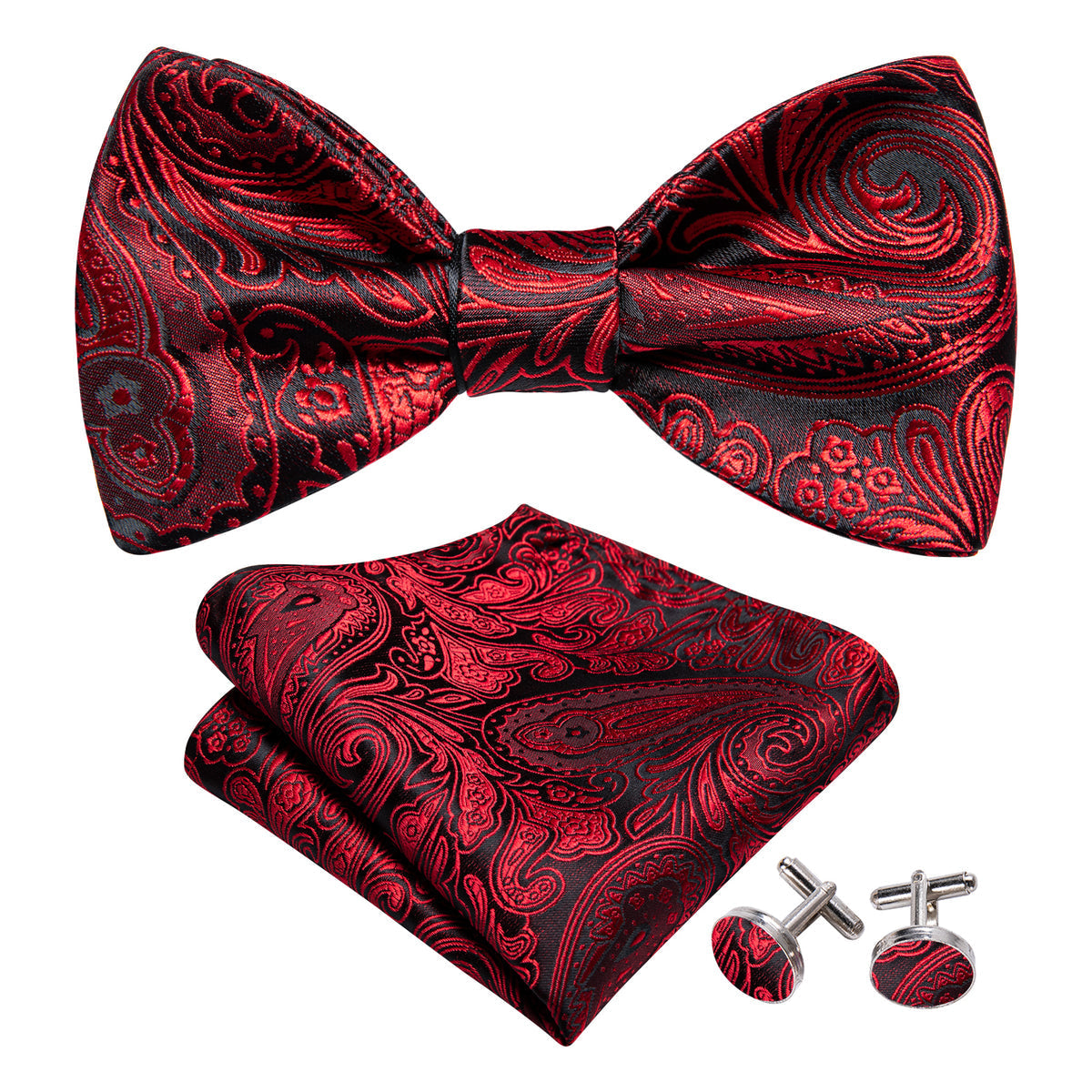 Black Red Paisley Bow Tie Set - GentCrest - View 4