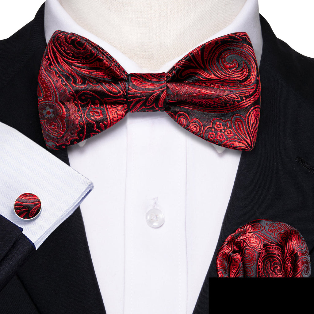 Black Red Paisley Bow Tie Set - GentCrest - View 2