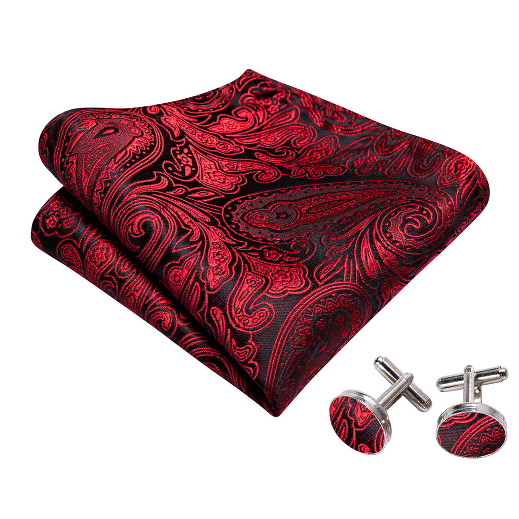 Black Red Paisley Bow Tie Set - GentCrest - View 5