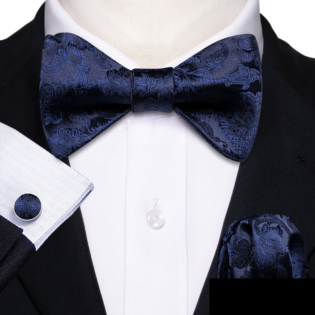 Blue Paisley Bow Tie Set - GentCrest - View 4