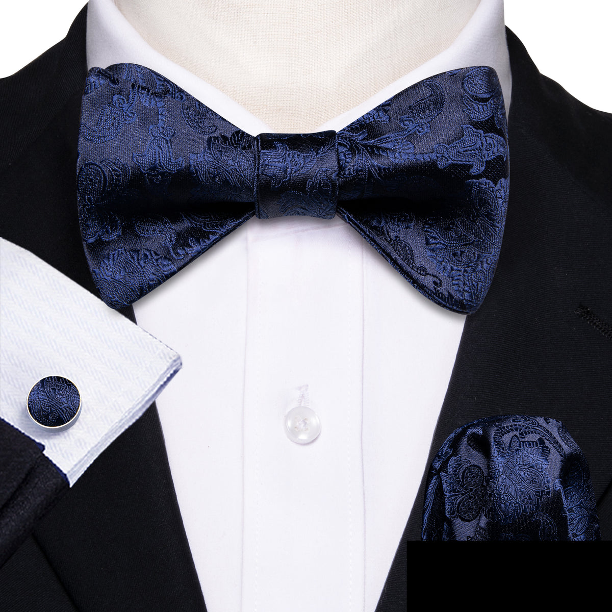 Blue Paisley Bow Tie Set - GentCrest - View 4