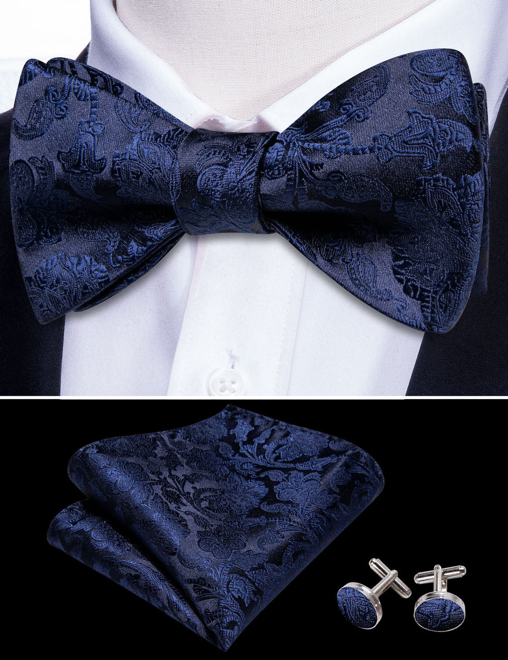 Blue Paisley Bow Tie Set - GentCrest