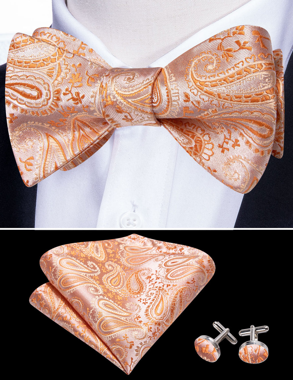 Orange Paisley Bow Tie Set - GentCrest - View 3