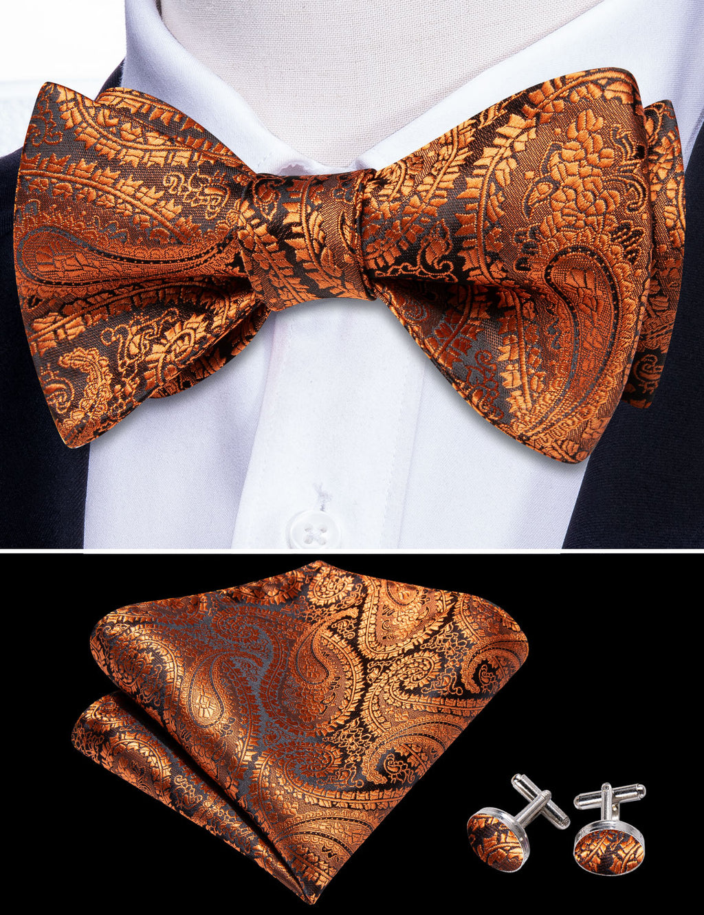 Brown Paisley Bow Tie Set - GentCrest - View 3