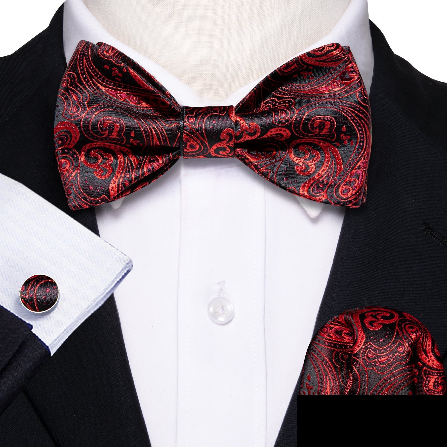 Royal Red Paisley Bow Tie Set - GentCrest