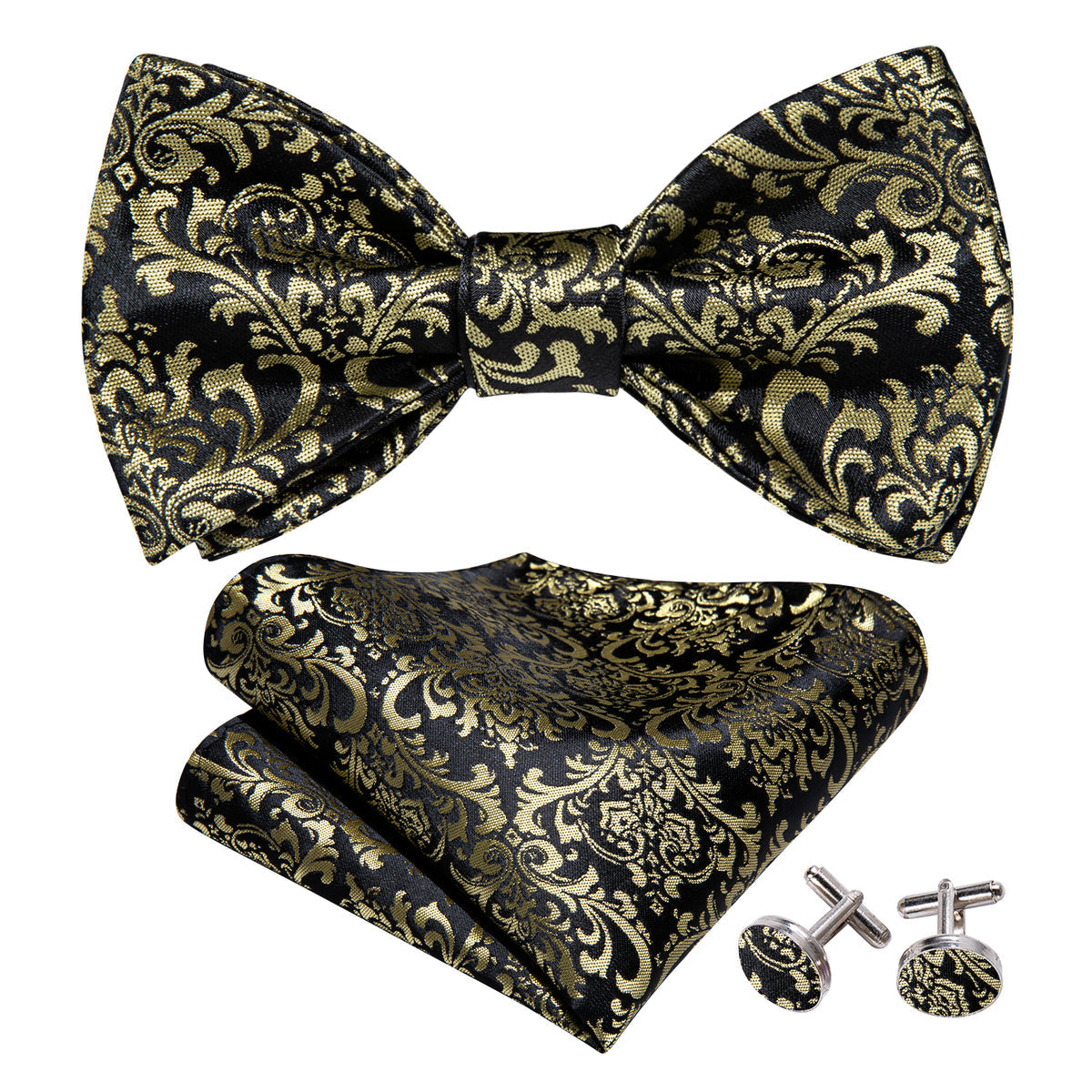 Black Yellow Floral Bow Tie Set - GentCrest - View 3