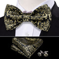 Black Yellow Floral Bow Tie Set - GentCrest