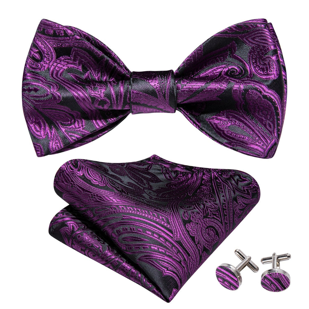 Purple and Black Paisley Bow Tie Set - GentCrest - View 2